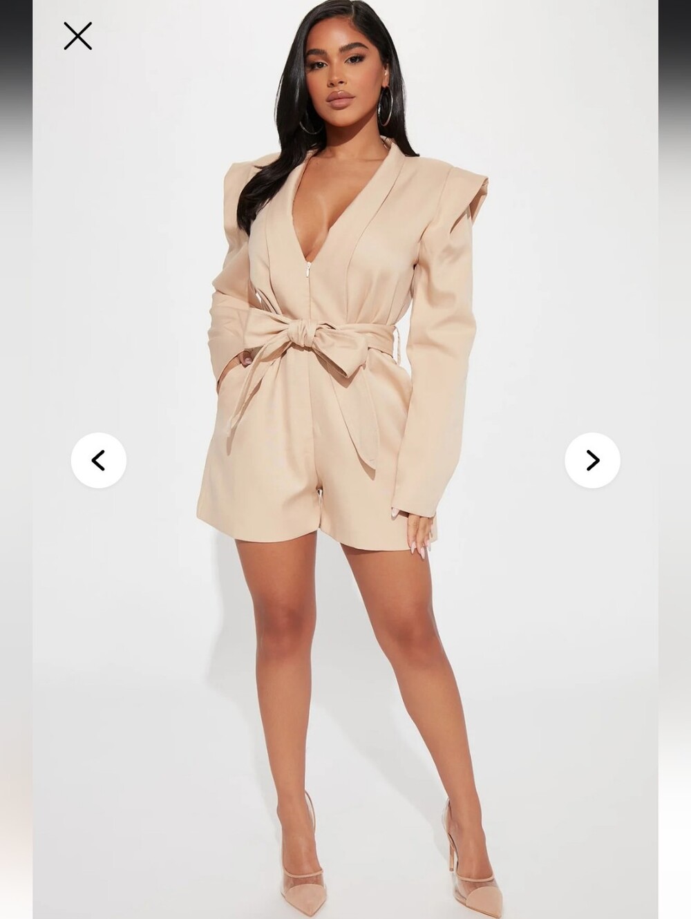 Fashion Nova Beige Plunge-Neck Jumpsuit with Tie Waist - Picture 2 of 5